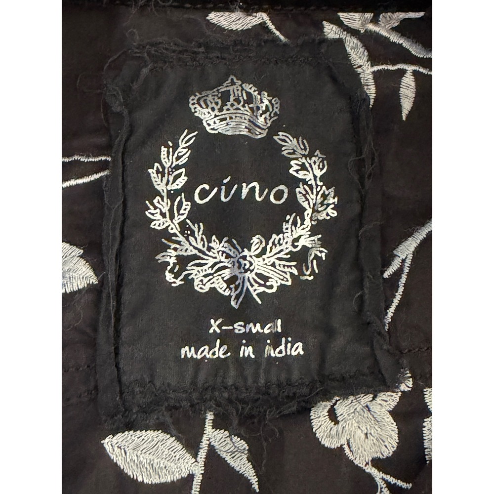 Cino Cotton Floral Embroidered Button Up Shirt Black Long Sleeve Boho Cottage XS - Picture 9 of 12